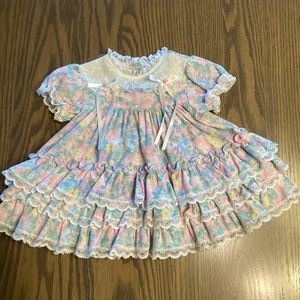 Vintage 90s Jo Lene Ruffle Lace Circle Dress 12-18 Months